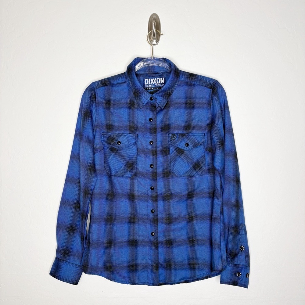 Dixxon Pennywise Flannel Shirt Women’s Medium Blue Black Plaid Pearl Snap Button